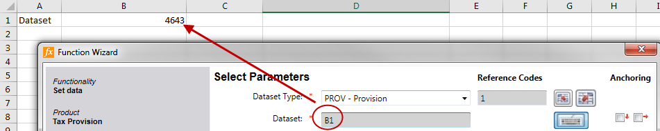 Screen capture showing how the formula uses the cell address to find the value in the workpaper cell.